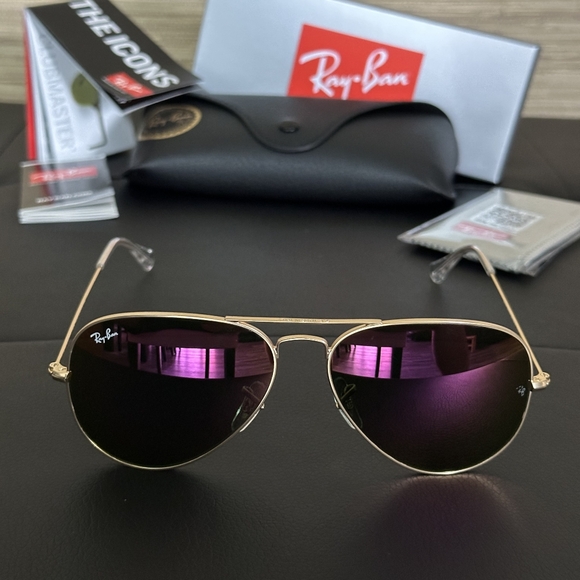 LIKE NEW Ray-Ban Aviator RB3025 Purple Mirror Ray ban Sunglasses - Picture 6 of 15